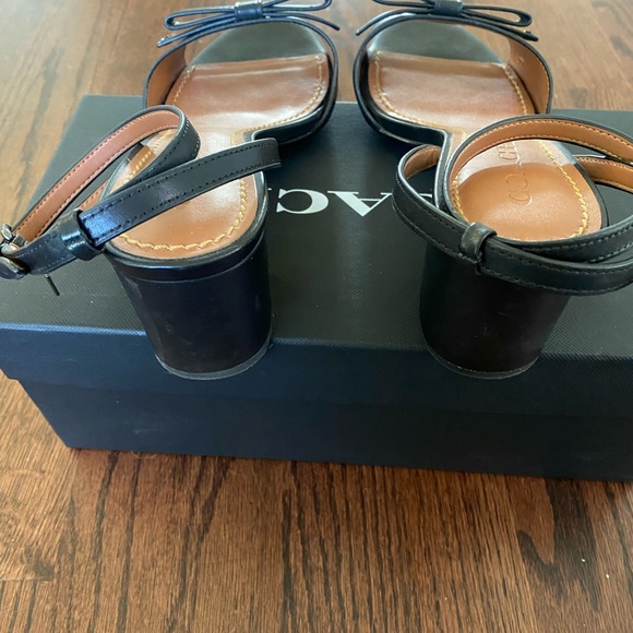 Coach size 8.5  leather black stack heel sandals with ankle buckle strap. - Picture 4 of 7